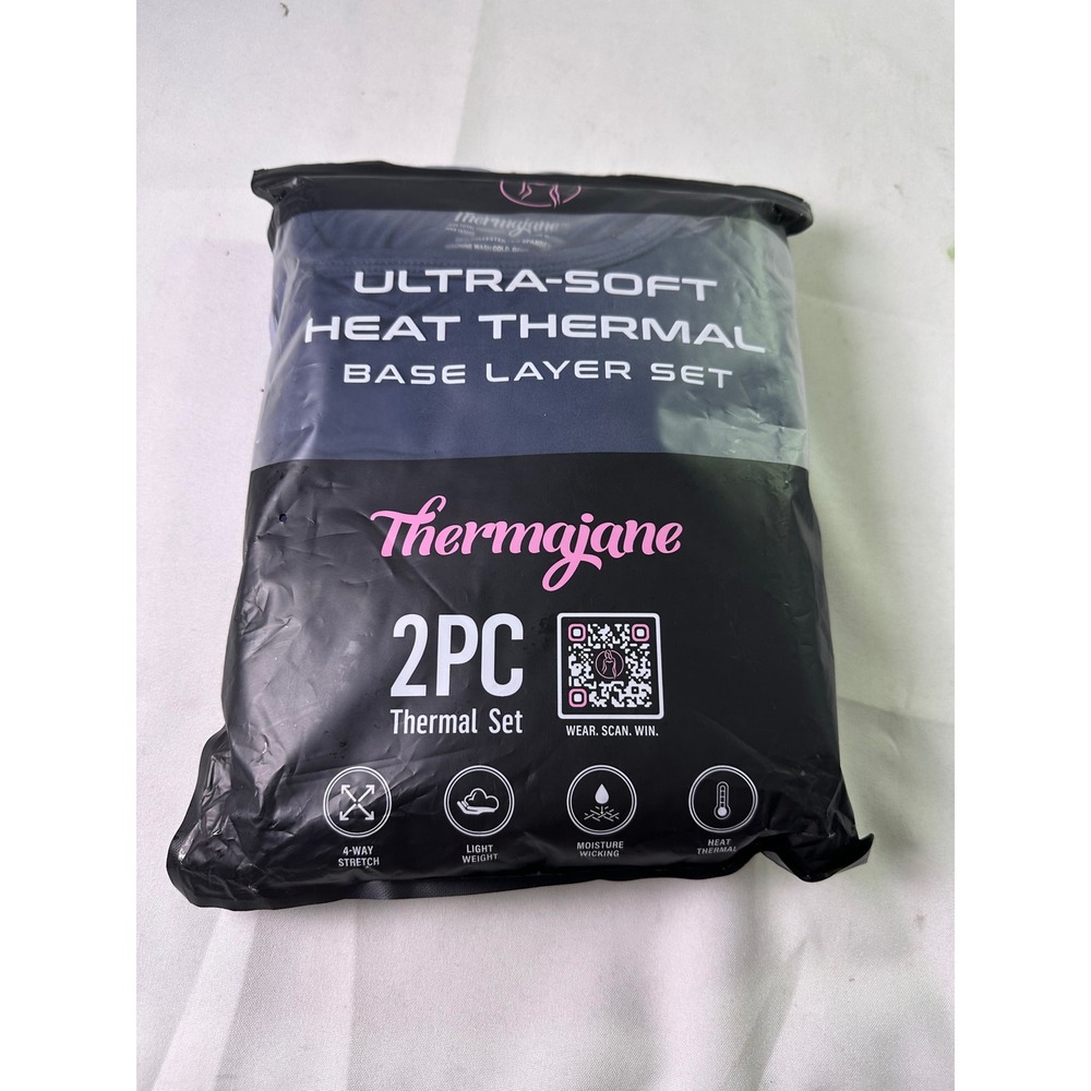 NWT Thermajane Women Crew Thermal Set Navy Blue 2PC Heat Base Layer XL New